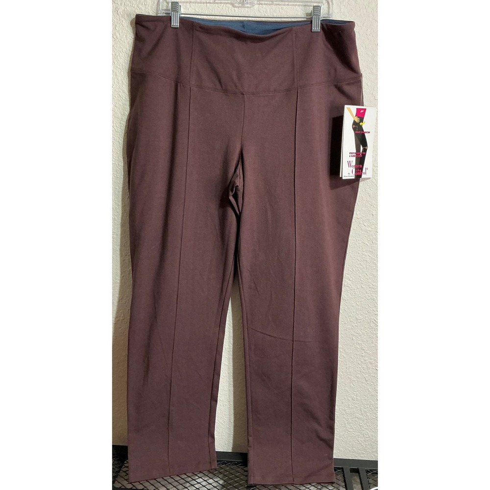 Women with Control XL Brown Tummy Control Pull On Straight Leg Pants NWT Career